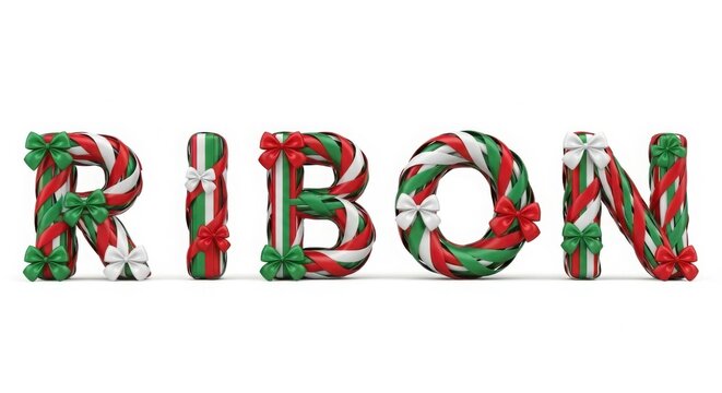 3D Christmas Holiday Ribbon Letters RBN Gift Wrapped Festive Decor Red Green White