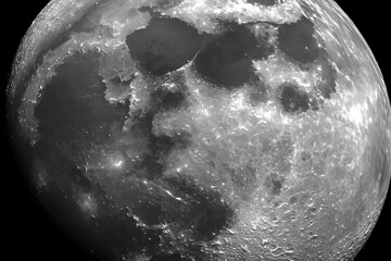 Telephoto View of Detailed Full Moon Isolated Against Black Night Sky
