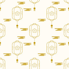 Lunar New Year Seamless Pattern in Gold Line Art with Traditional Chinese Elements