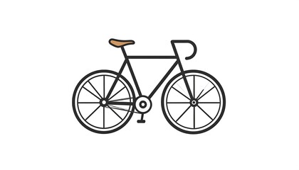 Minimalist illustration of a black bicycle with brown seat and white background