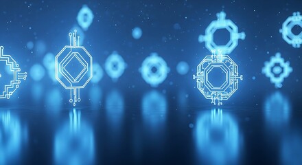 Abstract Circuit Board Pattern with Reflection on Blue Background