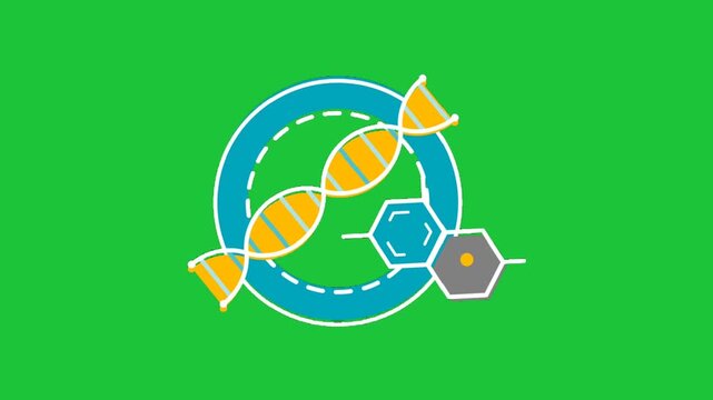 Animated DNA helix and molecular structure on green background biotechnology genetics science seamless loop