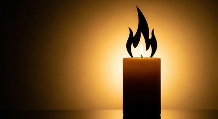 Single Lit Candle Flame on Brown Candle Warm Glow Minimalist Background