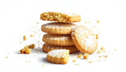 Artisanal Shortbread Cookies Stack with Powdered Sugar Dusting