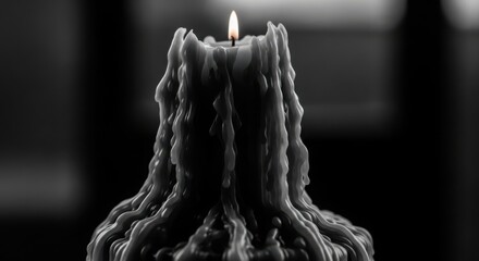 Melting white candle with dripping wax in dark moody background for relaxation and meditation