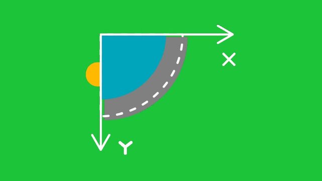 Animated geometry angle diagram with arrows and axes on green background educational math concept seamless loop