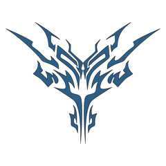Blue tribal tattoo design with sharp edges, symmetrical geometric ornament illustration.