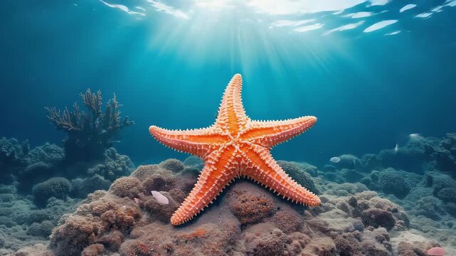 vibrant orange starfish underwater
