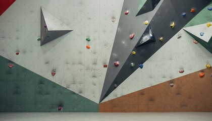 The action shot of people climbing colorful holds on a large indoor artificial rock wall with various angles and difficulty levels.