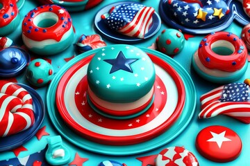 Eye-catching flat lay featuring patriotic accessories for Independence Day.