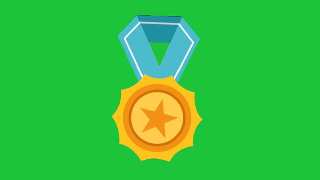 Golden award medal with star on green background, simple achievement animation loop