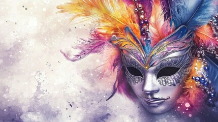 Eye-catching decorations for mardi gras with masks, beads, and feathers.