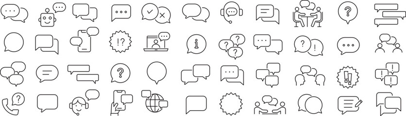 ベクターでモノクロの吹き出しに関する線画アイコンセット
