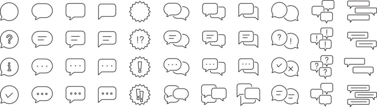 ベクターでモノクロの吹き出しに関する線画アイコンセット
