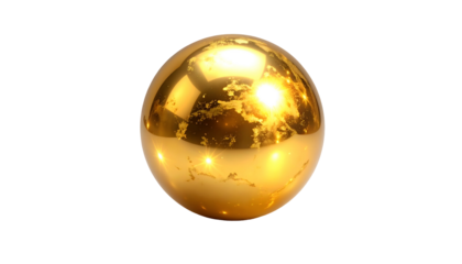 A lustrous, golden orb reflects light against a stark black backdrop. The sphere's polished surface gleams, creating highlights and shadows