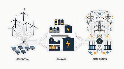 Renewable energy system with solar panels and wind turbines
