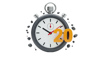 Stopwatch with "20" and floating stones