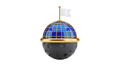 Stylized Globe with Moon Base and Flag