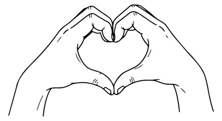 Hand drawn line art illustration of hands depicting a heart shape for expressions of love