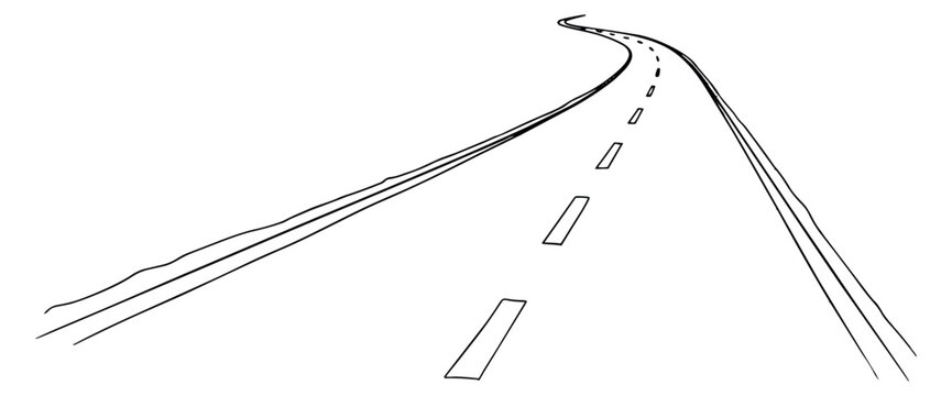 Hand drawn line art illustration of a winding road depicting perspective for journey