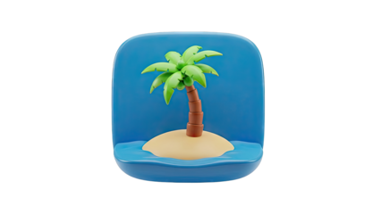 3D Rendered Icon of a Tropical Island with a Palm Tree
