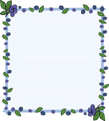 Sky Blue Rectangular Notebook Frame with Striped Note Paper and Blueberry Pattern Border