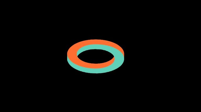 Colorful 3D ring with orbiting lines on dark background, abstract modern motion graphic loop
