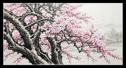 Cherry blossom tree in bloom artistic floral spring season