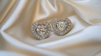 Elegant Heart-Shaped Earrings with Sparkling Diamonds and Silver Design