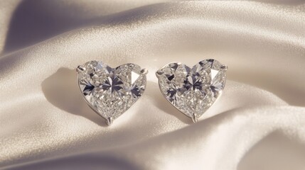 Elegant Heart-Shaped Diamonds on Luxurious Satin Fabric