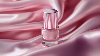 Elegant Nail Polish Bottle on Soft Satin Fabric Background