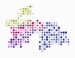 Tajikistan, shape of the country build of colored cells. Digital style map of the Tajikistan on white background. Large size rounded square blocks. Modern vector illustration.