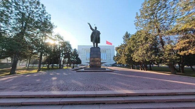 Vladimir Lenin Statue. Big Monument Oak Park Bishkek Kyrgyzstan