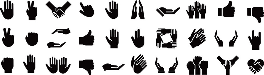 ベクターでモノクロのハンドジェスチャーアイコンセット
