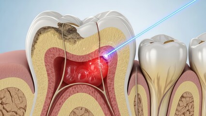 Laser dentistry advanced treatment illustration demonstrating precise tooth decay removal and care