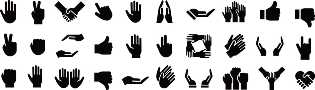 ベクターでモノクロのハンドジェスチャーアイコンセット
