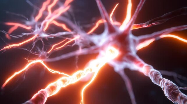 Microscopic depiction of nerve signal transmission at cellular level