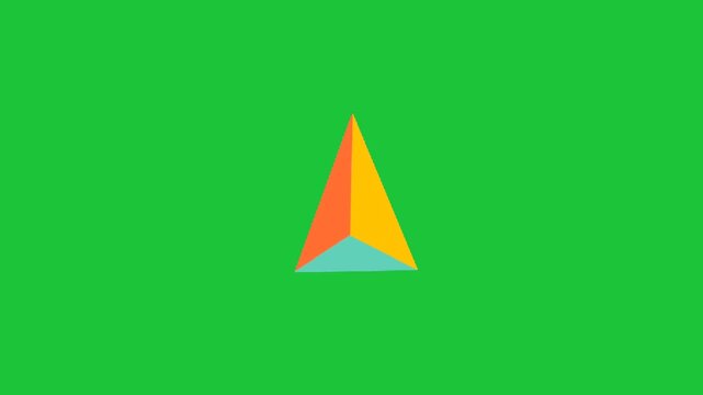 Colorful paper airplane over geometric triangle with glowing lines on green background, modern animation loop