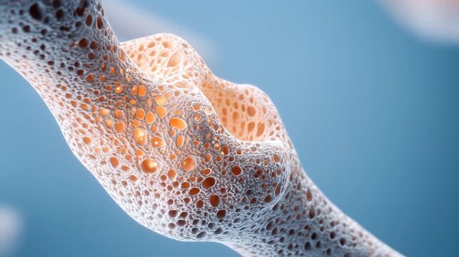Detailed scientific illustration of bone fragility and marrow spaces