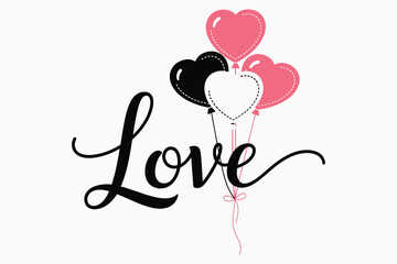 heart shaped balloons tied together with love text