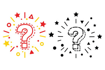 question marks with colorful geometric shapes and lines on white background