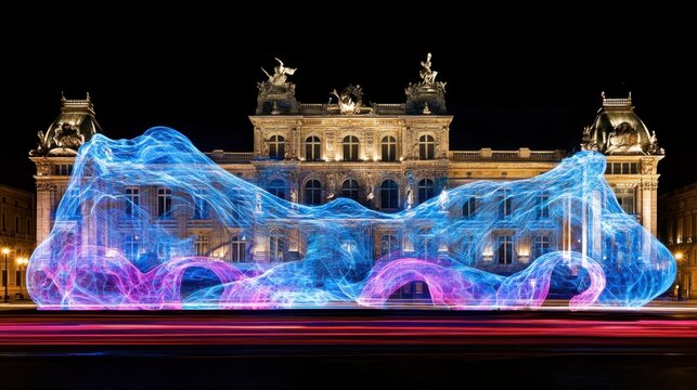 Artistic Light Display at Historic Building at Night in Paris