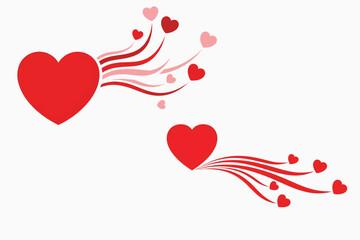red hearts with flowing lines and smaller hearts on white background
