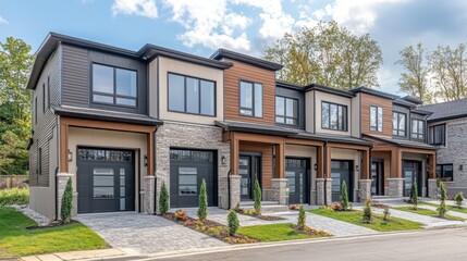 Fototapeta premium Modern Townhouses with Contemporary Design and Landscaping