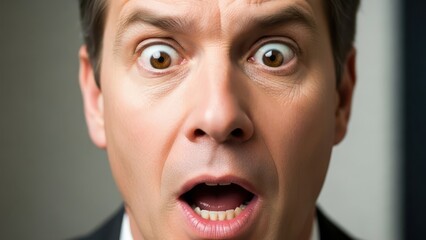 Shocked man expressing disbelief with wide eyes and open mouth expressing surprise