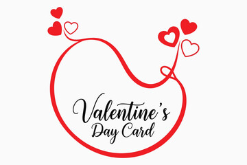 Valentines Day card with red hearts and text on white background