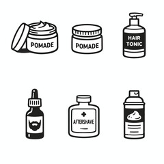 Grooming Icon Set Featuring Pomade and Hair Care Products Illustration