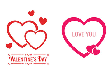 Valentines Day heart shapes and love text on white background