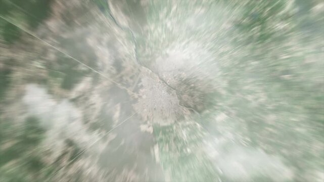 Earth zoom from Santiago del Estero - Argentina. And zoom out through clouds and atmosphere into space. Satellite view.