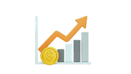 3D 3D Rendered Financial Growth Chart with Dollar Coin